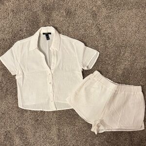 Forever 21 White Linen Top and Shorts Set